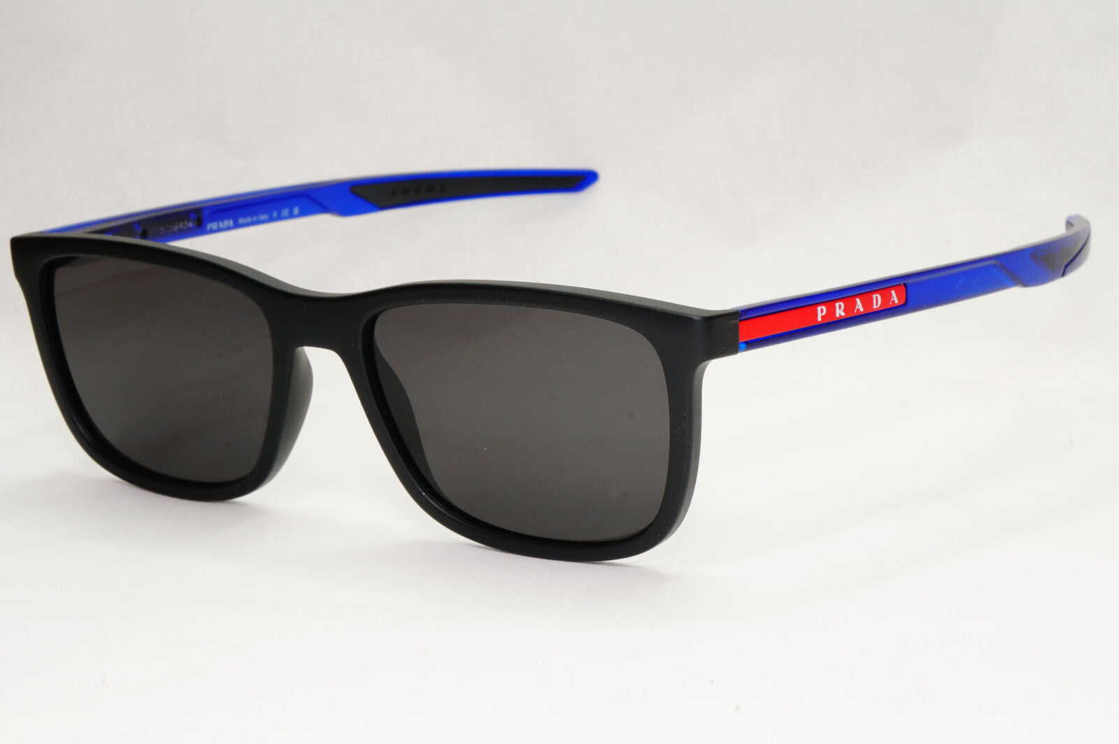 Prada Sunglasses Black Blue Square Red Stripe PS07OV VPS 07O 15C-1O1 54mm