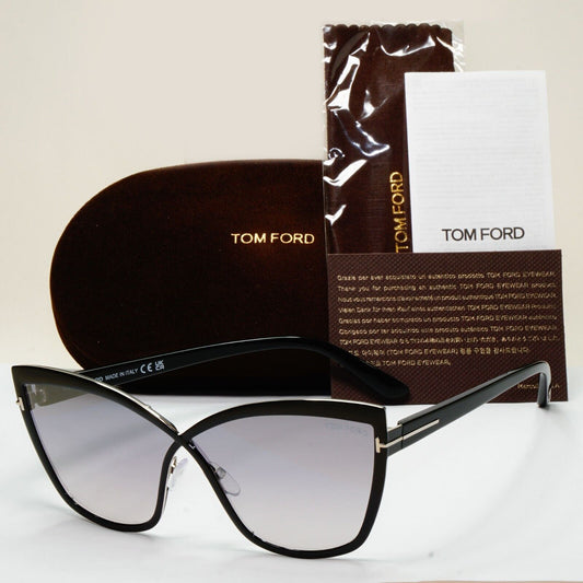 Tom Ford Sunglasses Sandrine-02 Black Smoke Mirror Cat Eye FT0715 TF 715 01C