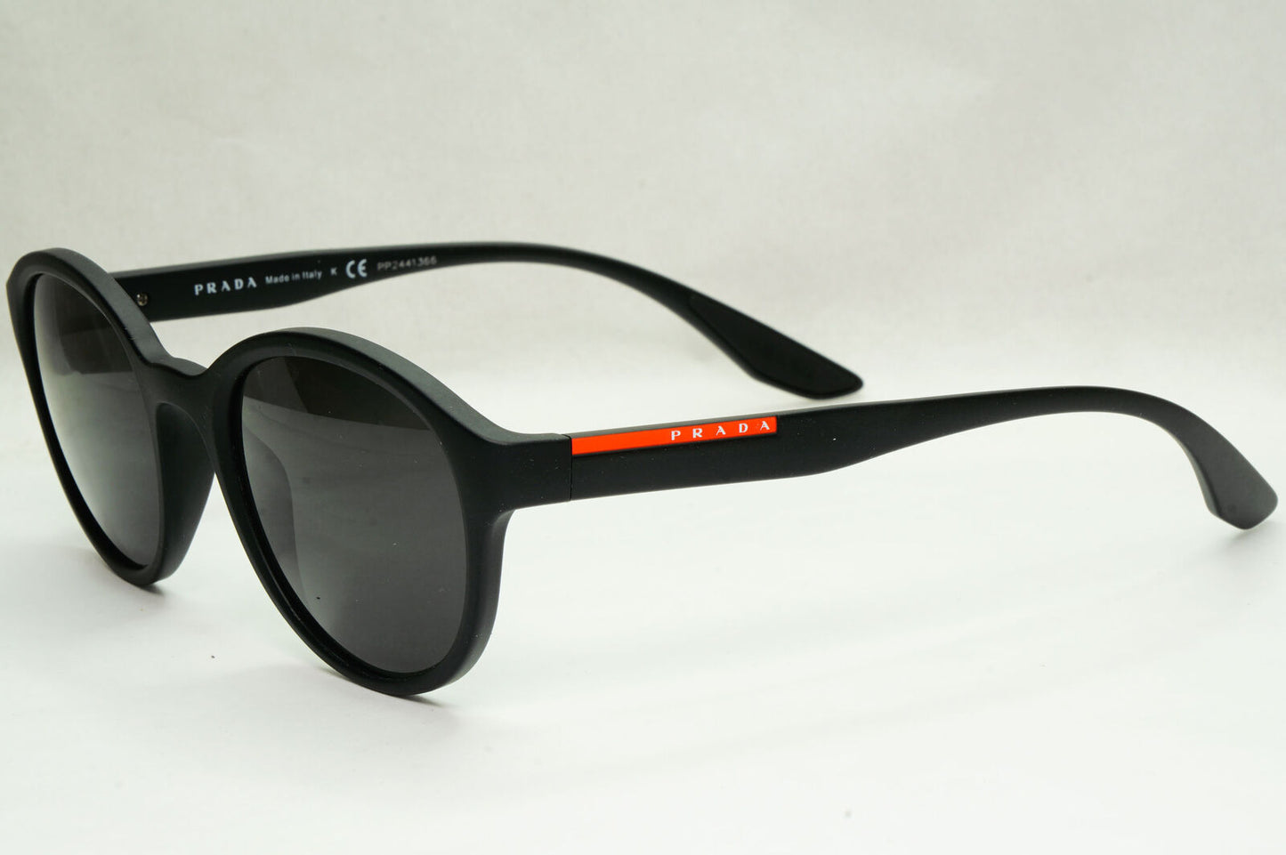 Prada Sunglasses Black Round Matte Rubber Red Stripe PS01NV VPS 01N DG0-1O1 50mm