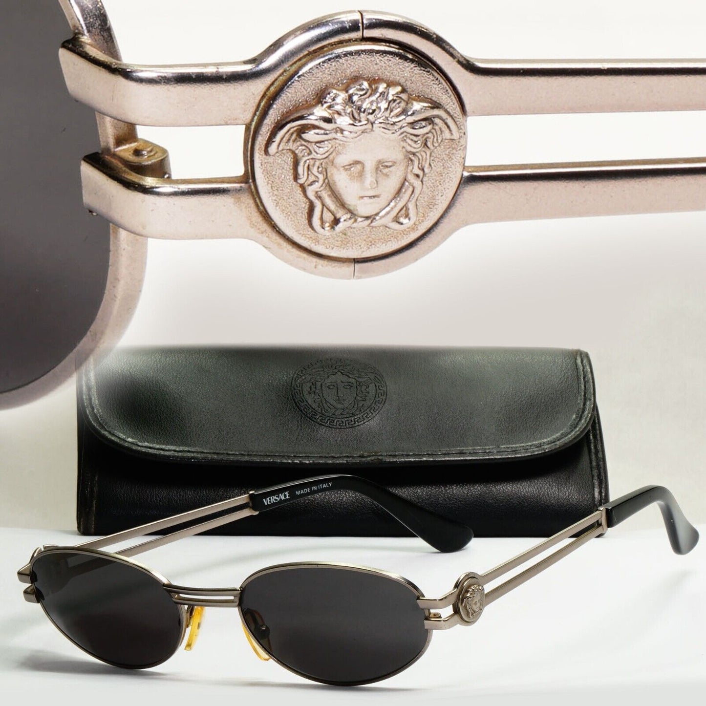Gianni Versace Sunglasses 1995 Vintage Oval Medusa Gunmetal MOD S41 948 270324