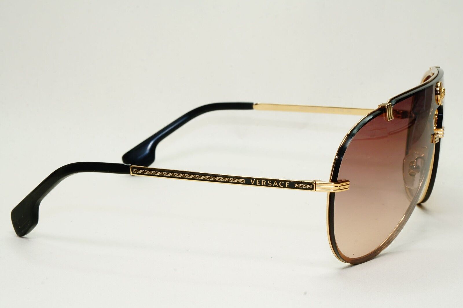 Versace Sunglasses Gold Brown Gradient Medusa Pilot Shield MOD VE 2243 1002/13