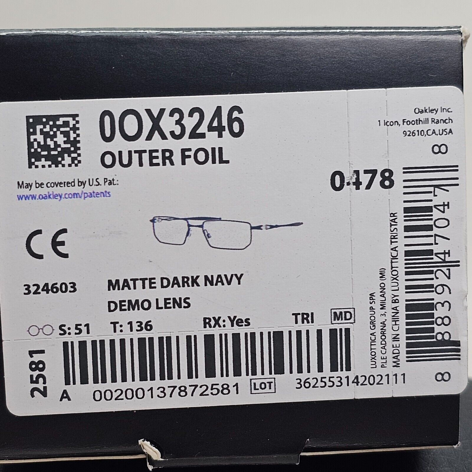 Oakley Sunglasses Outer Foil Dark Navy Matte Black Metal OX 3246 03 51mm