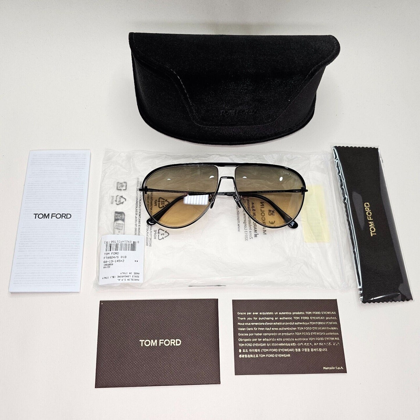 Tom Ford Sunglasses Theo Black Brown Gradient Pilot FT0924 TF 924 01B 60mm