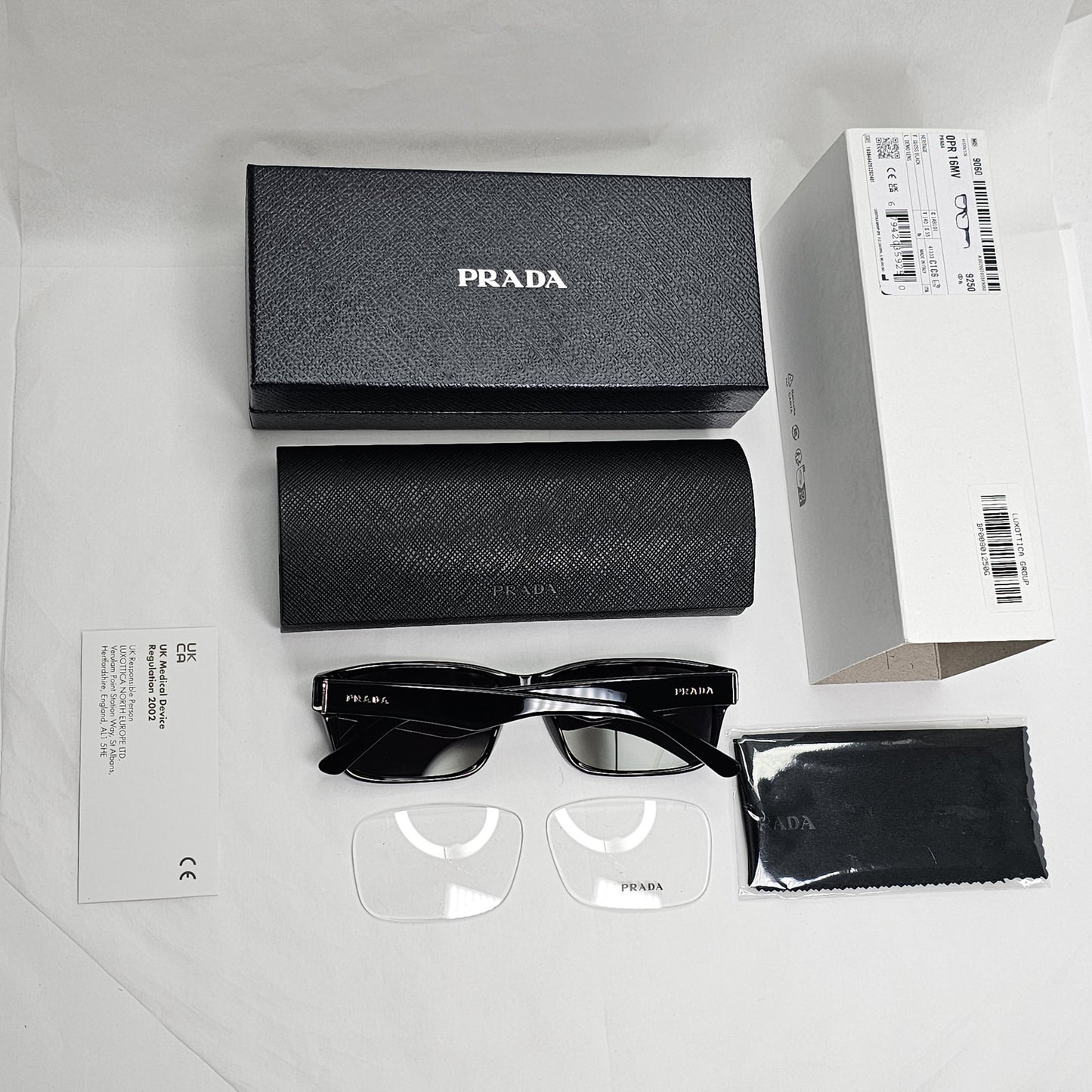 Prada Sunglasses Black Rectangle Glossy Fashion PR16MV VPR 16M 1AB-1O1 55mm