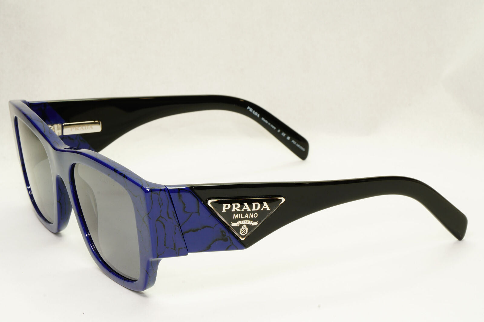 Prada Triangle Sunglasses Black Blue Polarized PR10ZS SPR 10Z 18D-5Z1