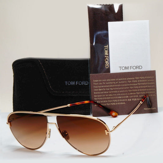 Tom Ford Sunglasses Theo Gold Brown Gradient Metal Pilot FT0924 TF 924 28F 60mm