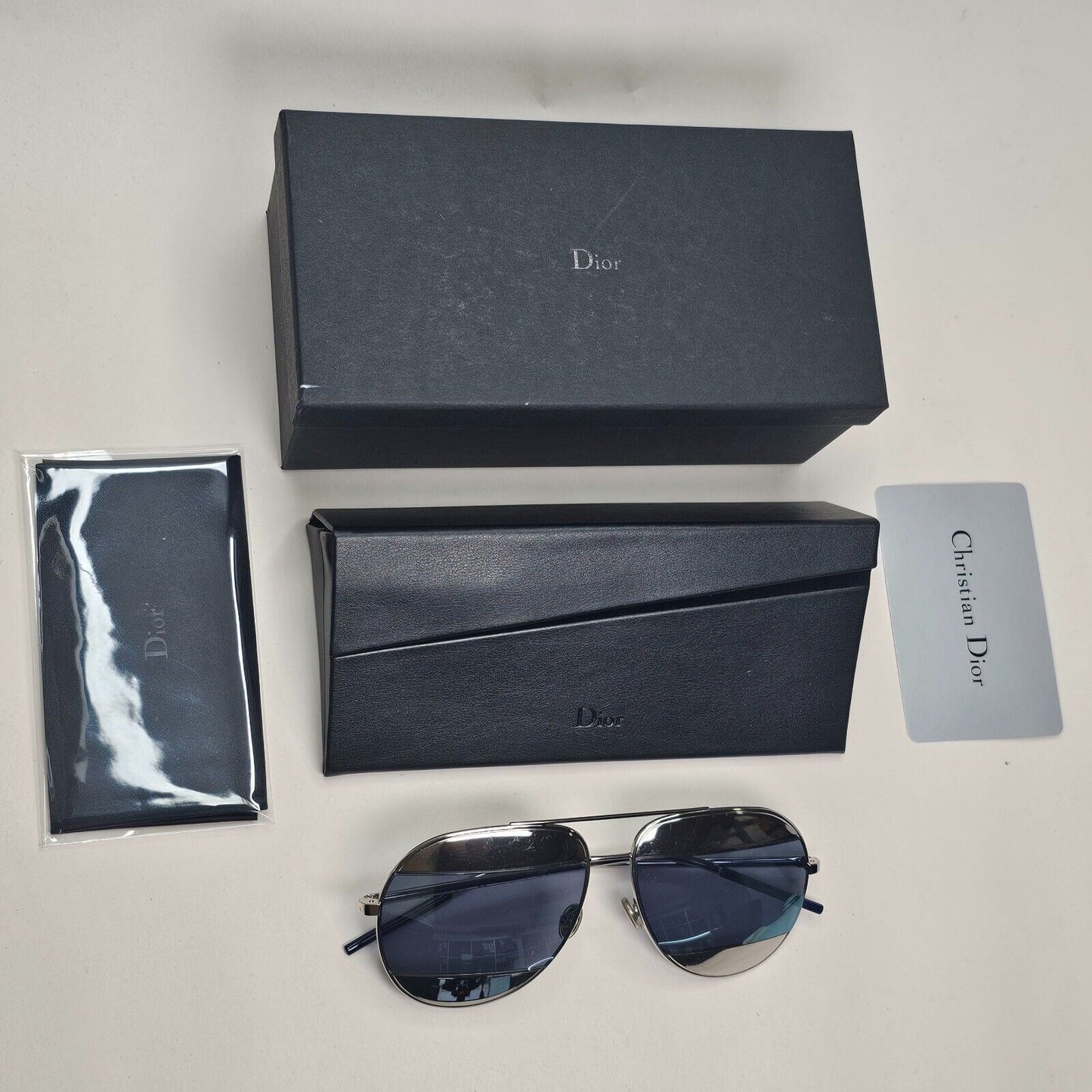 Dior Sunglasses Blue Silver Palladium Metal Pilot Unisex Split 1 0103J 311024