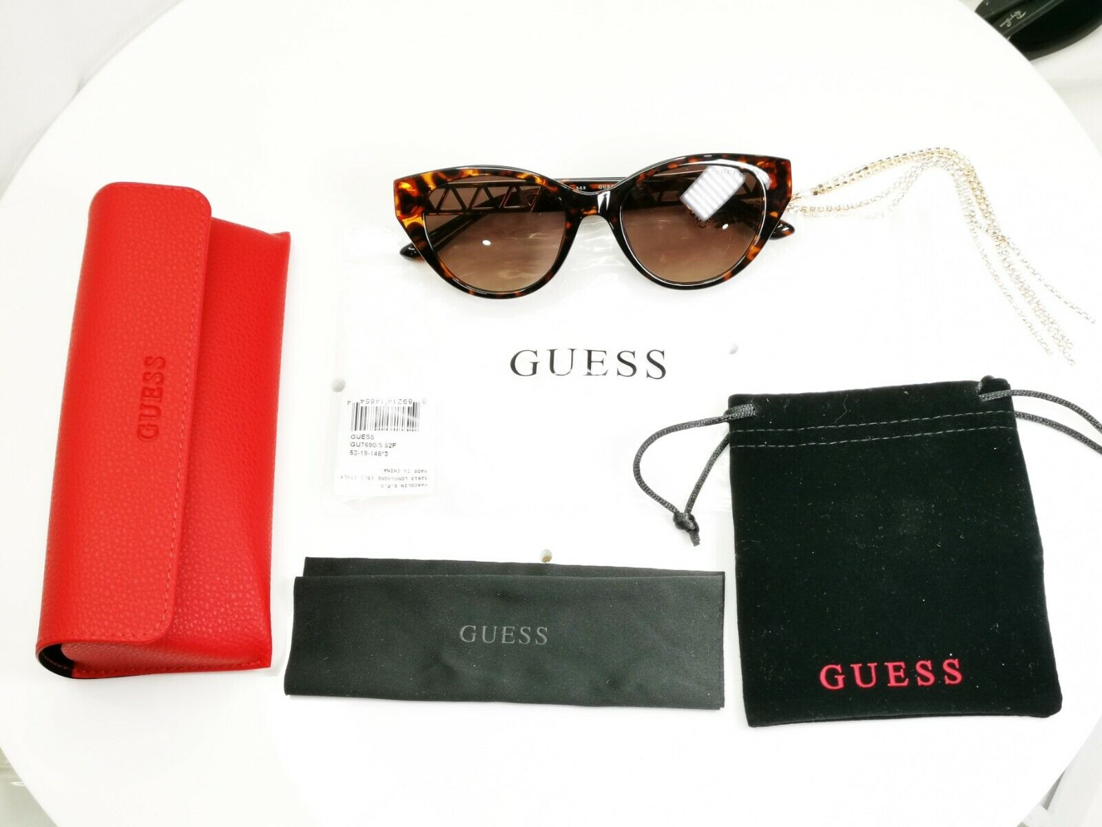 Authentic GUESS Womens Sunglasses Brown Gold Crystal Diamante Chain GU 7690 52F