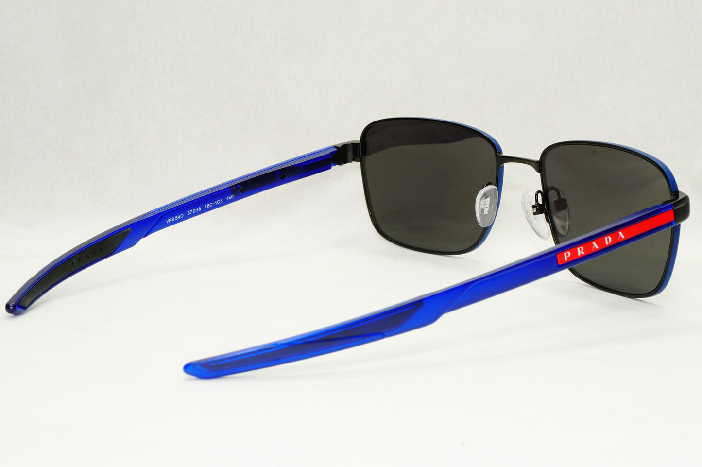 Prada Sunglasses Black Blue Square Red Stripe PS54OV VPS 54O 16C-1O1 57mm
