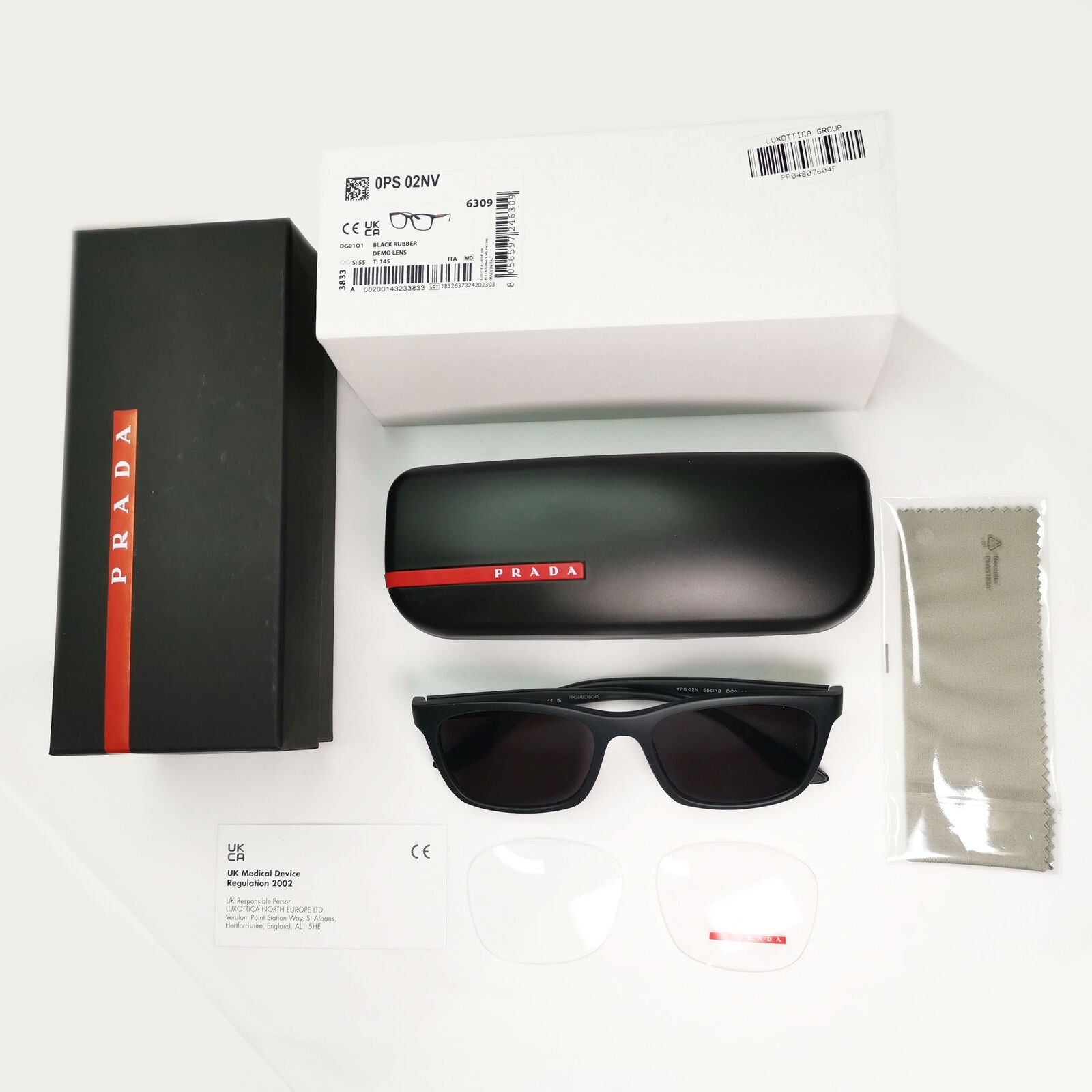 Prada Sunglasses Black Square Rubber Mens PS02NV VPS 02N DG0-1O1 55mm 290923