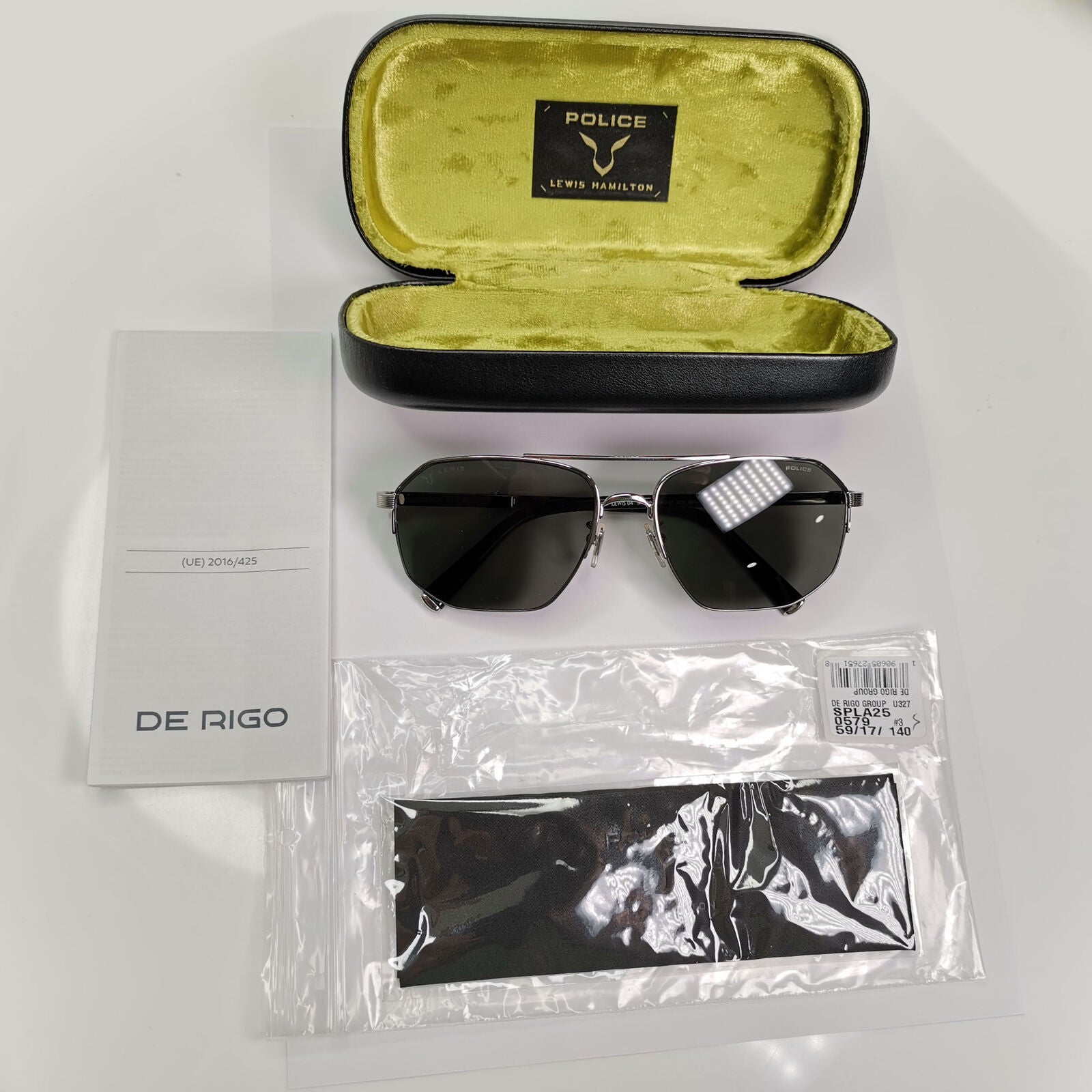 Police Lewis Hamilton F1 Sunglasses Silver Black Green Pilot 04 SPL A25 COL 0579