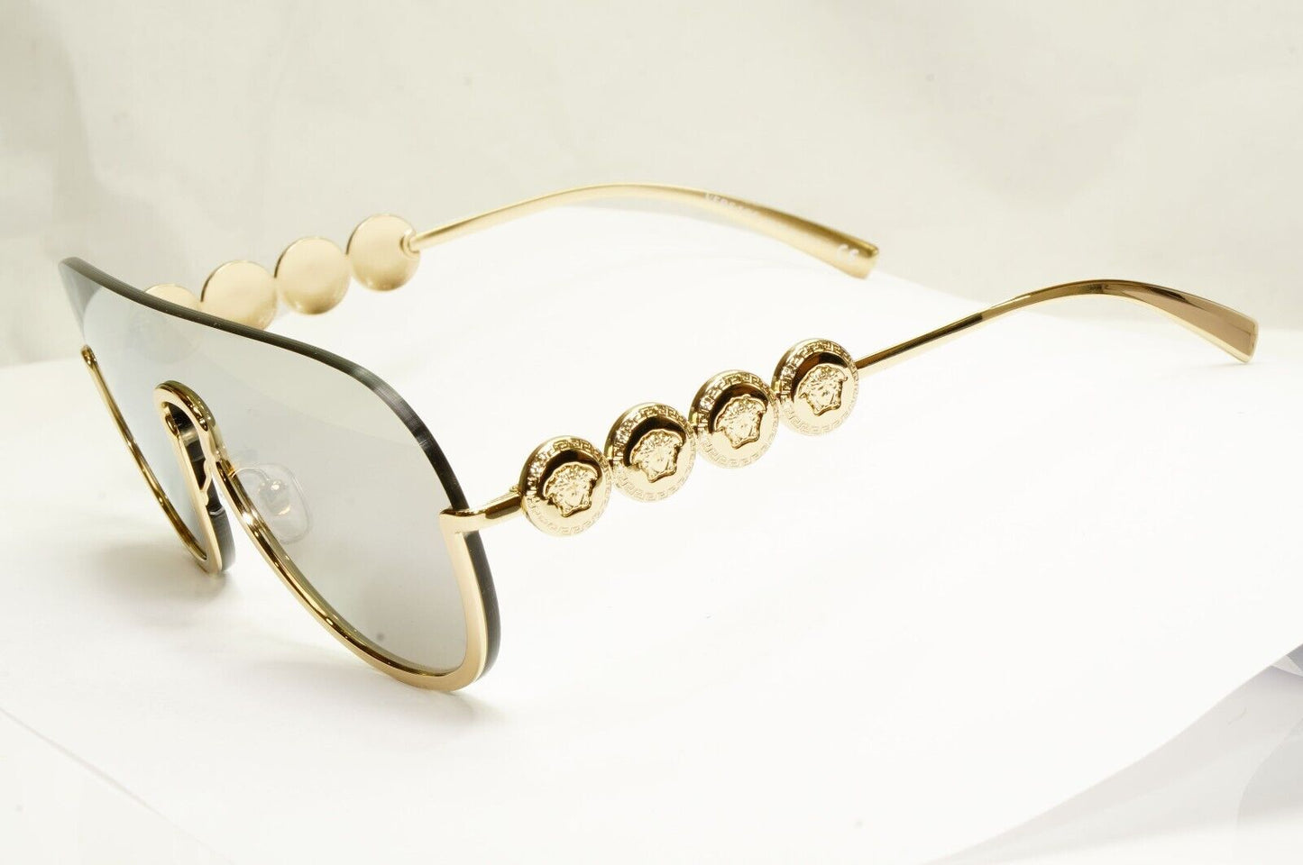 Versace Sunglasses Gold Silver Mirror Medusa Shield Unisex MOD VE 2215 1252/6G