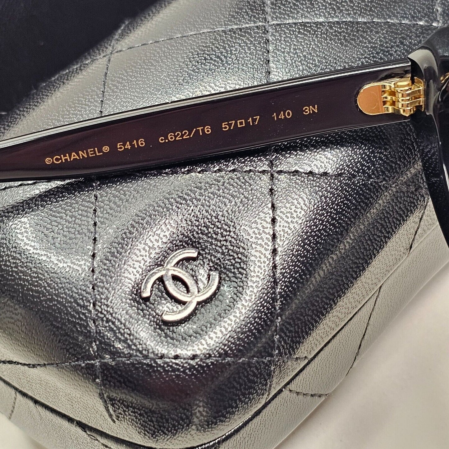 Chanel Sunglasses Letters Black Glossy Gold Mirror 5416 c.622/T6 57mm