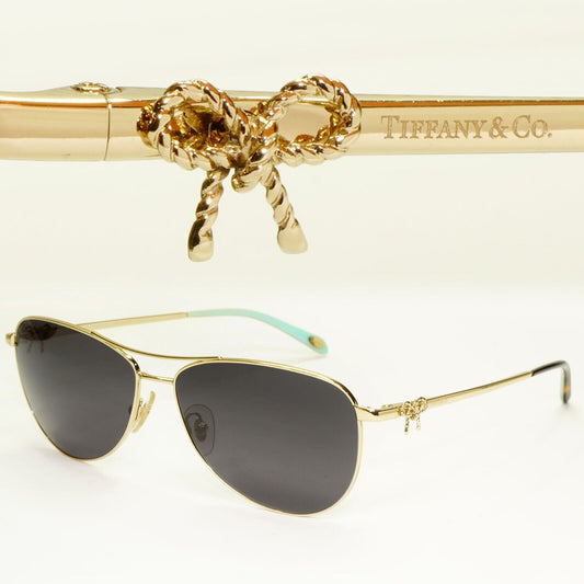 Tiffany & Co Gold Bow Rope Sunglasses Pilot Black Ribbons TF 3044 6021/64 30928A