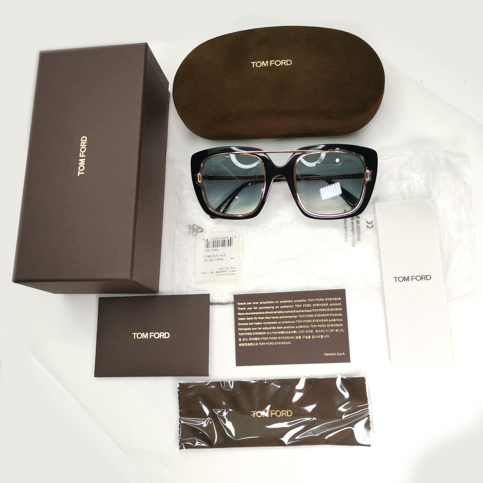 Tom Ford Sunglasses Marissa-02 Black Gold Blue Gradient Square FT0619 TF619 01B