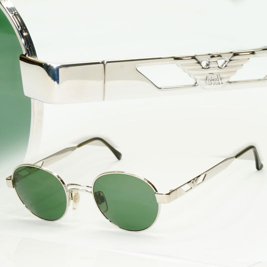 Emporio Armani Sunglasses 1997 Vintage Silver Round Green Eagle Metal 023-S 707