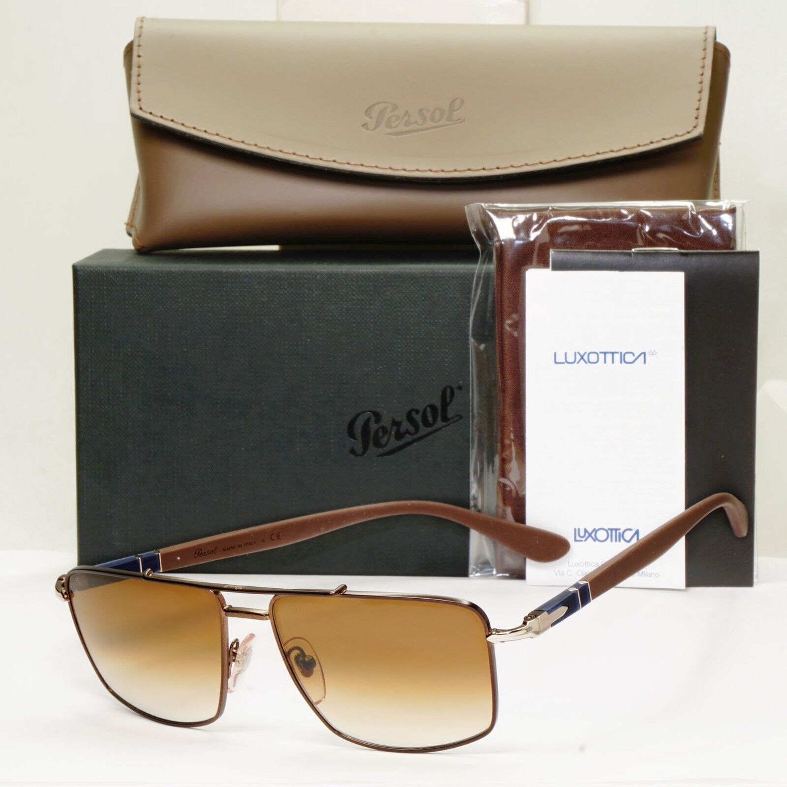 Persol Sunglasses 2013 Navigator Brown Gradient Metal Pilot 2430-S 1020/51 55mm