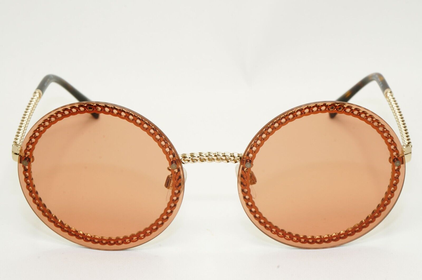 Chanel Sunglasses Chain Round Rimless Metal Gold Brown CH 4245 c.395/3