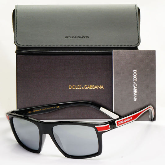 Dolce & Gabbana Sunglasses Black Grey Mirror Red White Square D&G DG 6160 501/6G