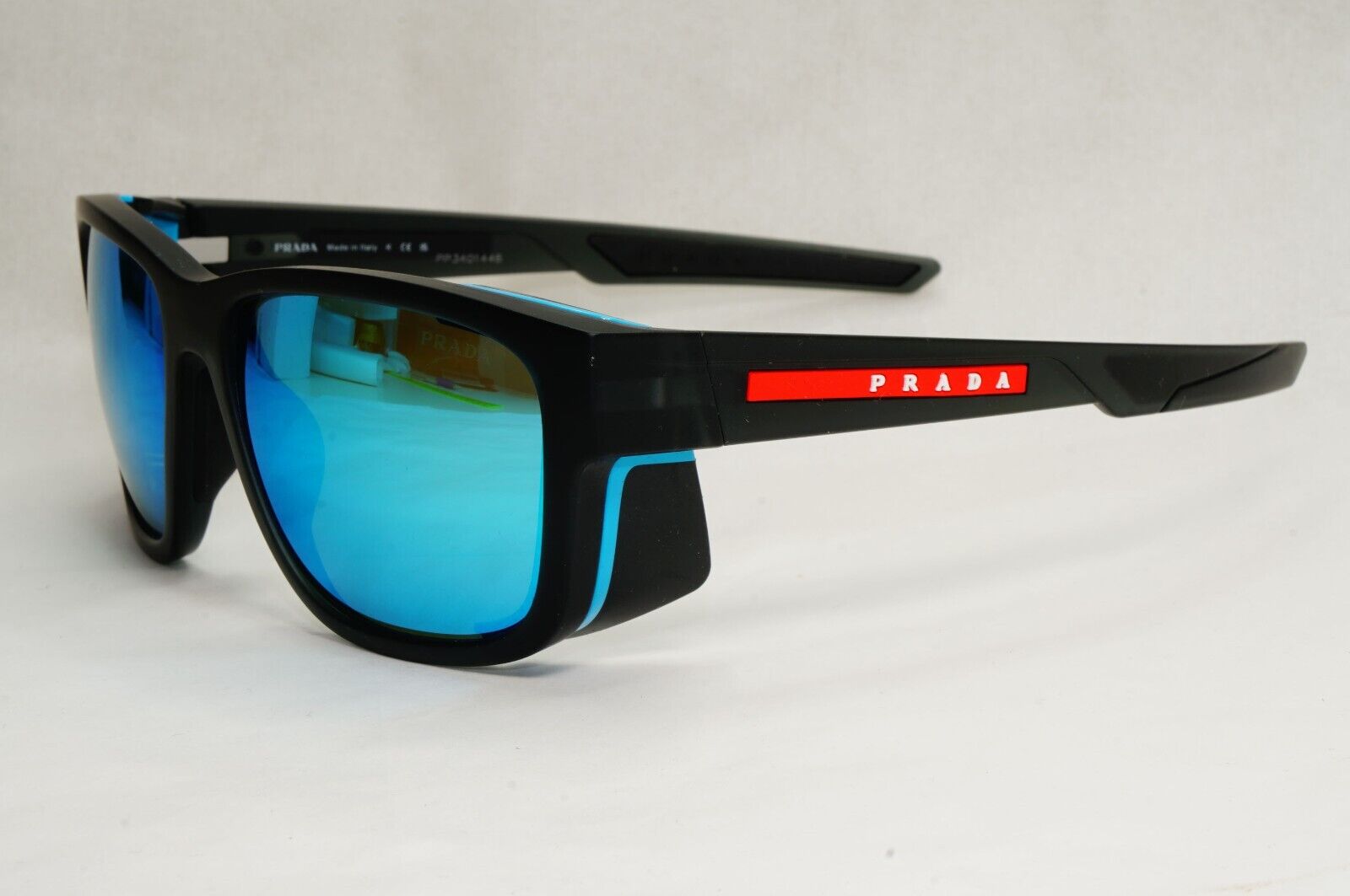 Prada Sunglasses Blue Mirror Grey Rubber Side Shields PS07WS SPS 07W 13C-08R