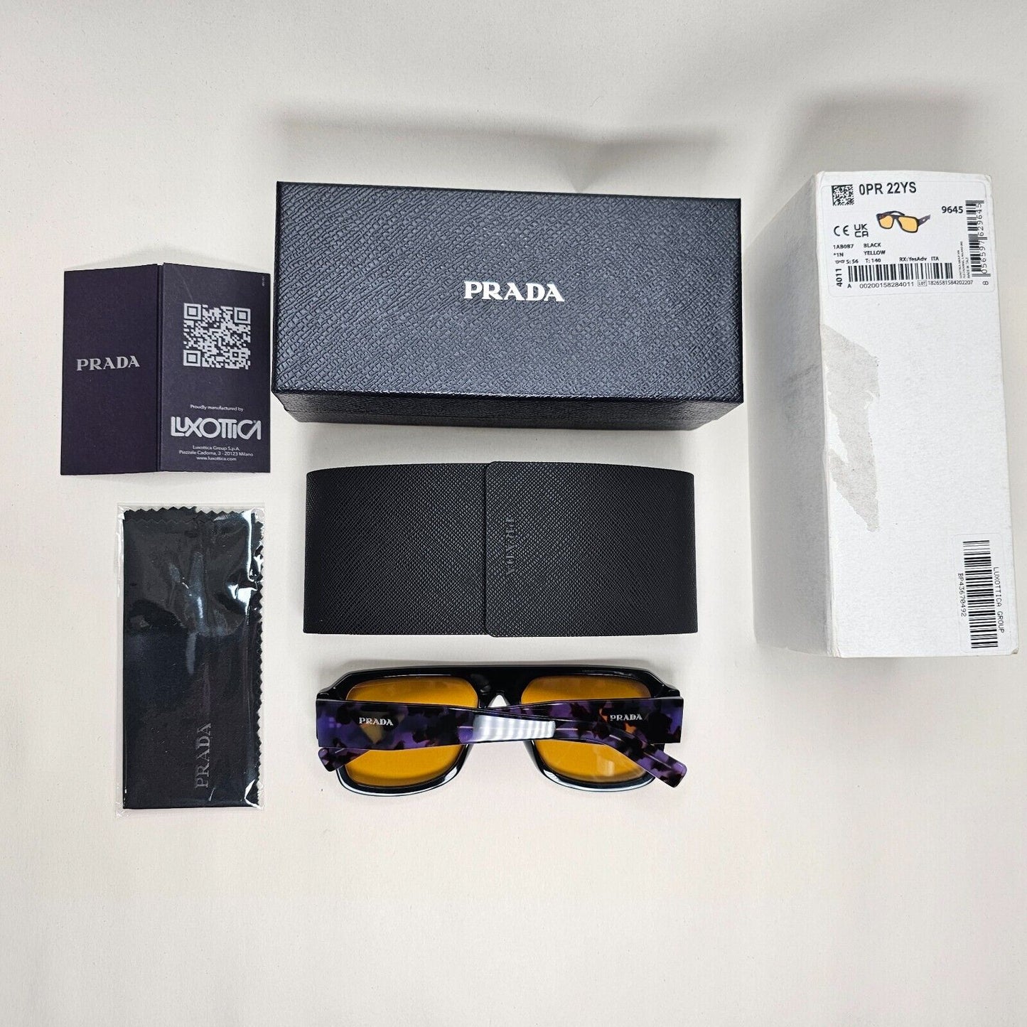 Prada Sunglasses Symbole Square Black Yellow Violet Marble PR22YS SPR 22Y 1AB0B7