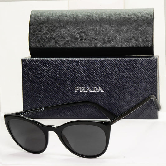 Prada Sunglasses Black Cat Eye Glossy Womens Fashion PR07VV VPR 07V 1AB-1O1 53mm