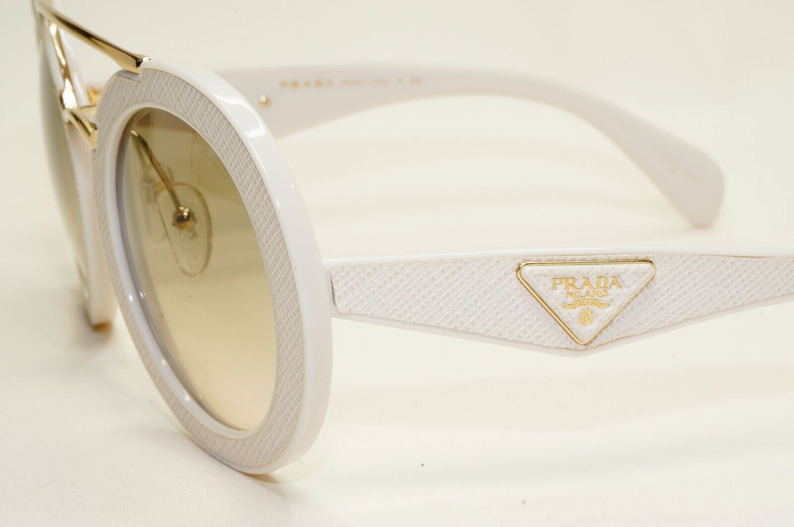 Prada Sunglasses White Saffiano Leather Triangle PR15SS SPR 15S UFP-3H2 270924