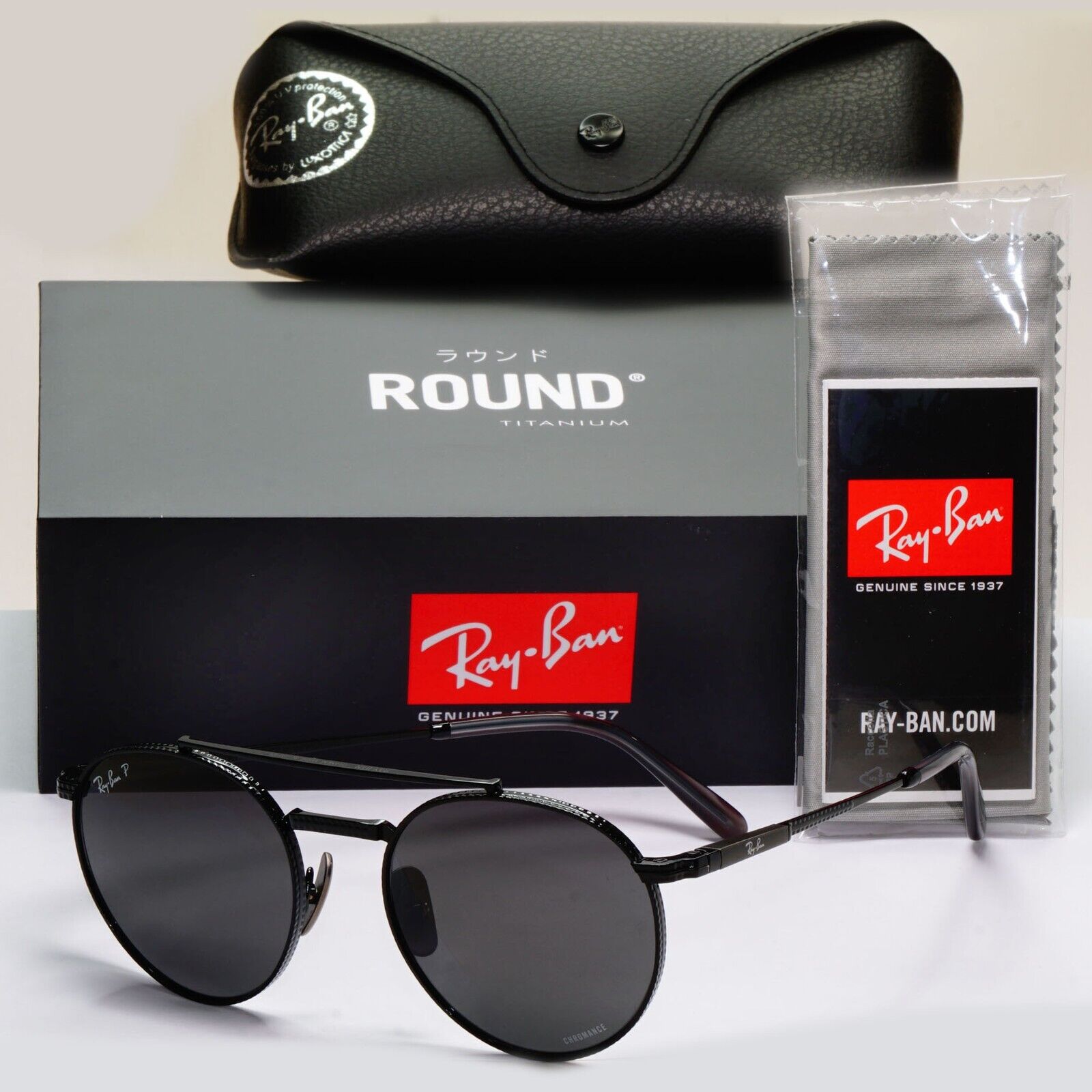 Ray-Ban Sunglasses Round II Titanium Polarised Black RB 8237 3141/K8 53mm