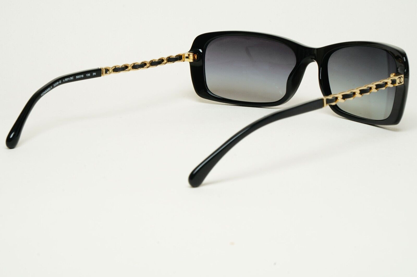 Chanel Sunglasses Black Gold Leather Chain Rectangle 5209-Q c.501/3C 050225