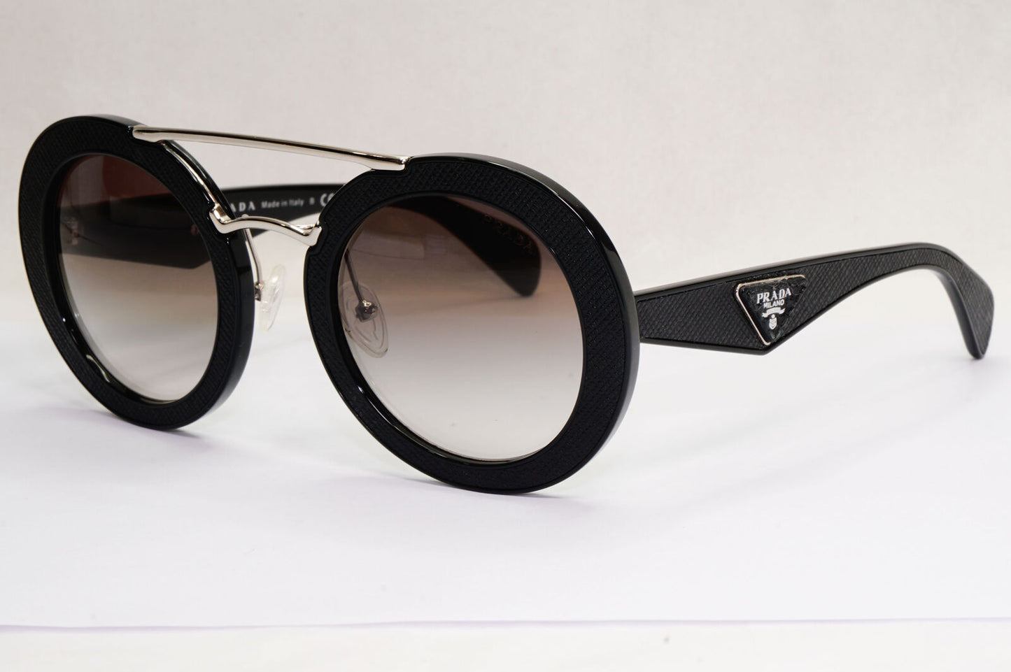 Prada Sunglasses Black Triangle Saffiano Leather PR15SS SPR 15S 1AB-0A7 190224