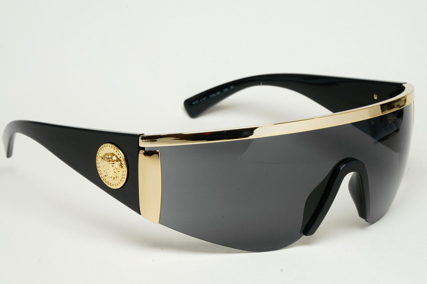 Versace Sunglasses Gold Medusa Shield Visor Black 1996 Tribute MOD 2197 1000/87