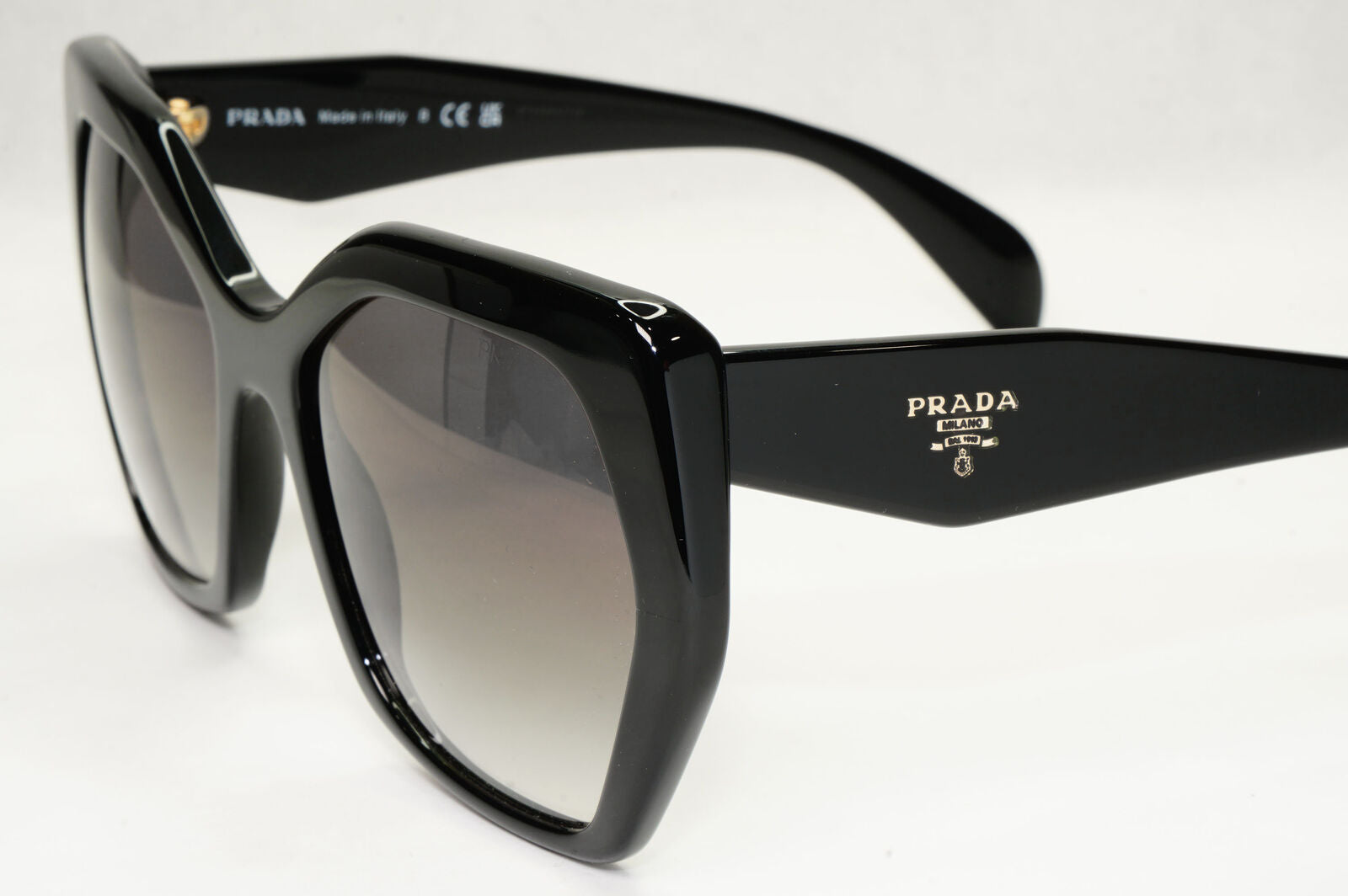 Prada Hexagon Sunglasses Black Grey Gradient Square PR16RS SPR 16R 1AB-0A7