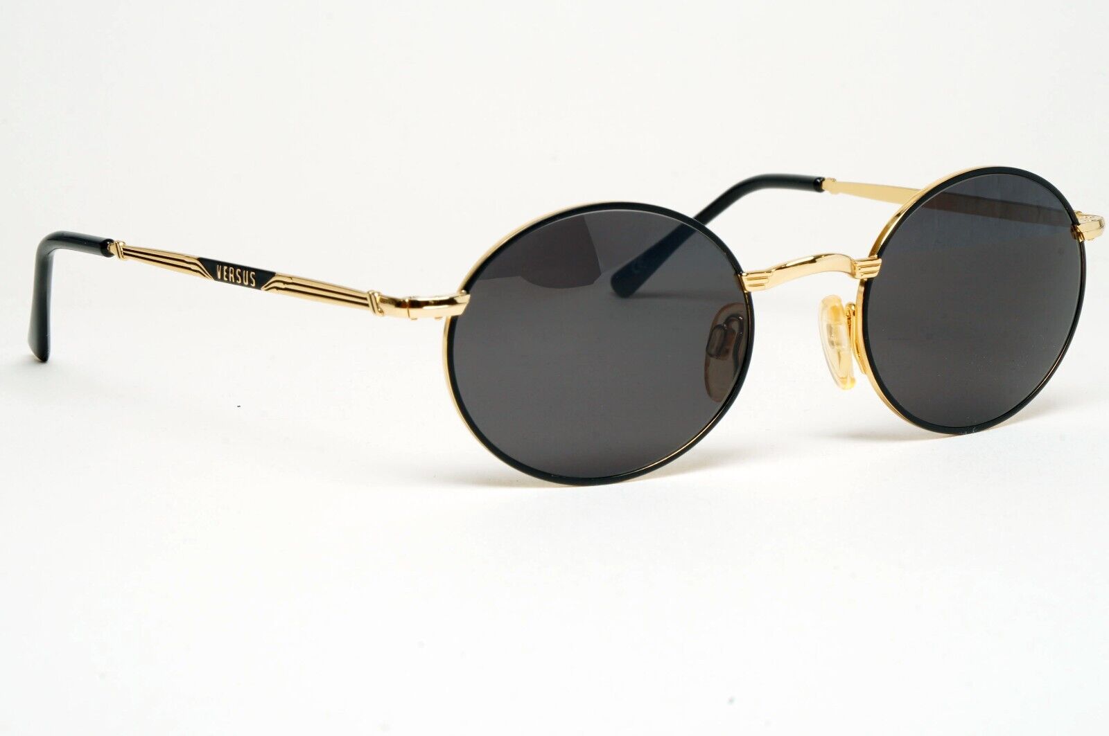 Versus Sunglasses 1996 by Gianni Versace Vintage Round Black MOD E74 COL 59M