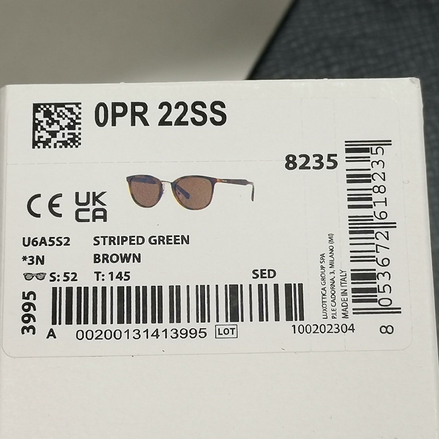 Prada Sunglasses Brown Green Dull Pale Square Tortoise PR22SS SPR 22S U6A-5S2
