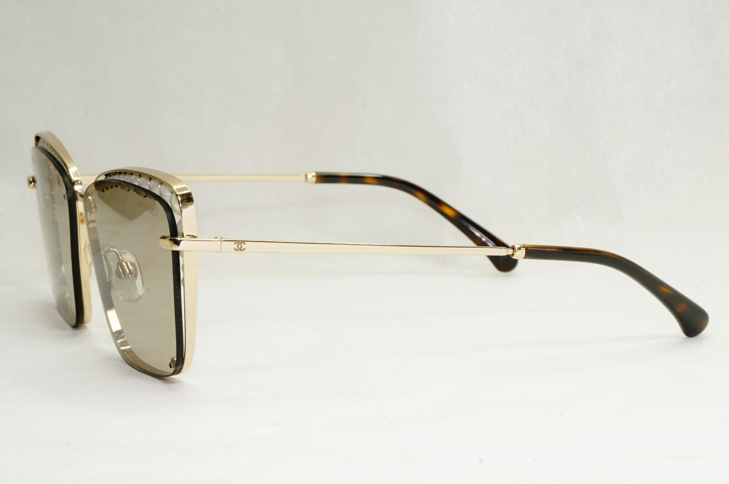 Chanel Sunglasses Pearl Gold Square Metal Brown 2N 4235-H c.395/3 57mm