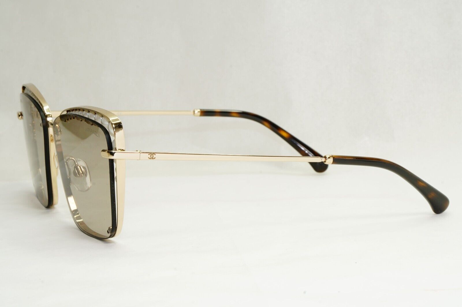 Chanel Sunglasses Pearl Gold Square Metal Brown 2N 4235-H c.395/3 57mm
