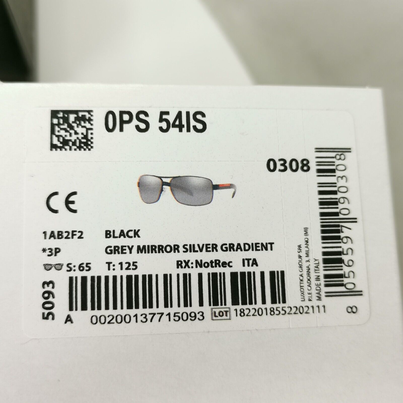 Prada Polarized Mens Sunglasses Silver Mirror Black SPS 54I 1AB-2F2 [A] 36975