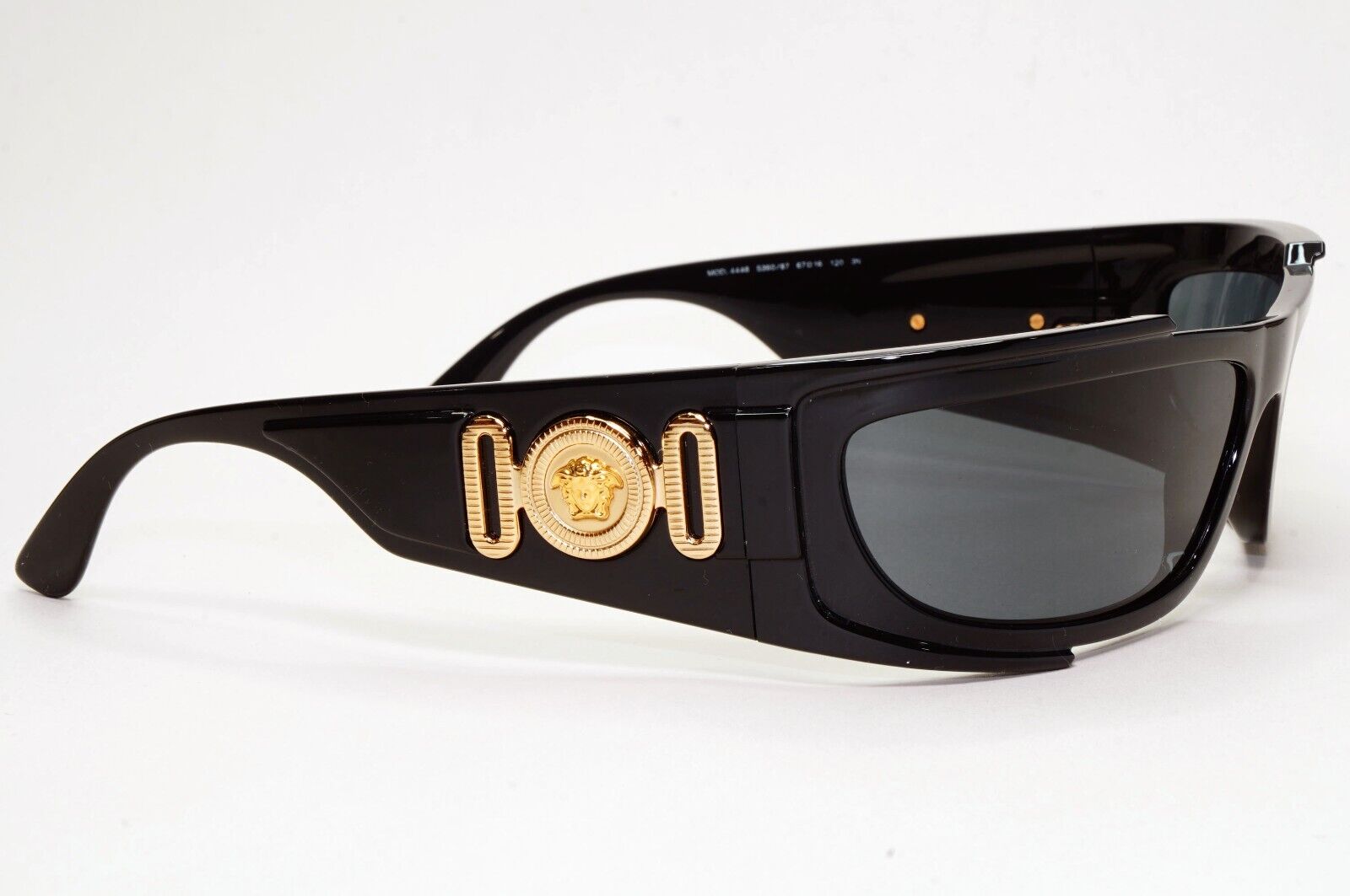 Versace Sunglasses Black Gold Medusa Glossy Wrap MOD VE 4446 5360/87
