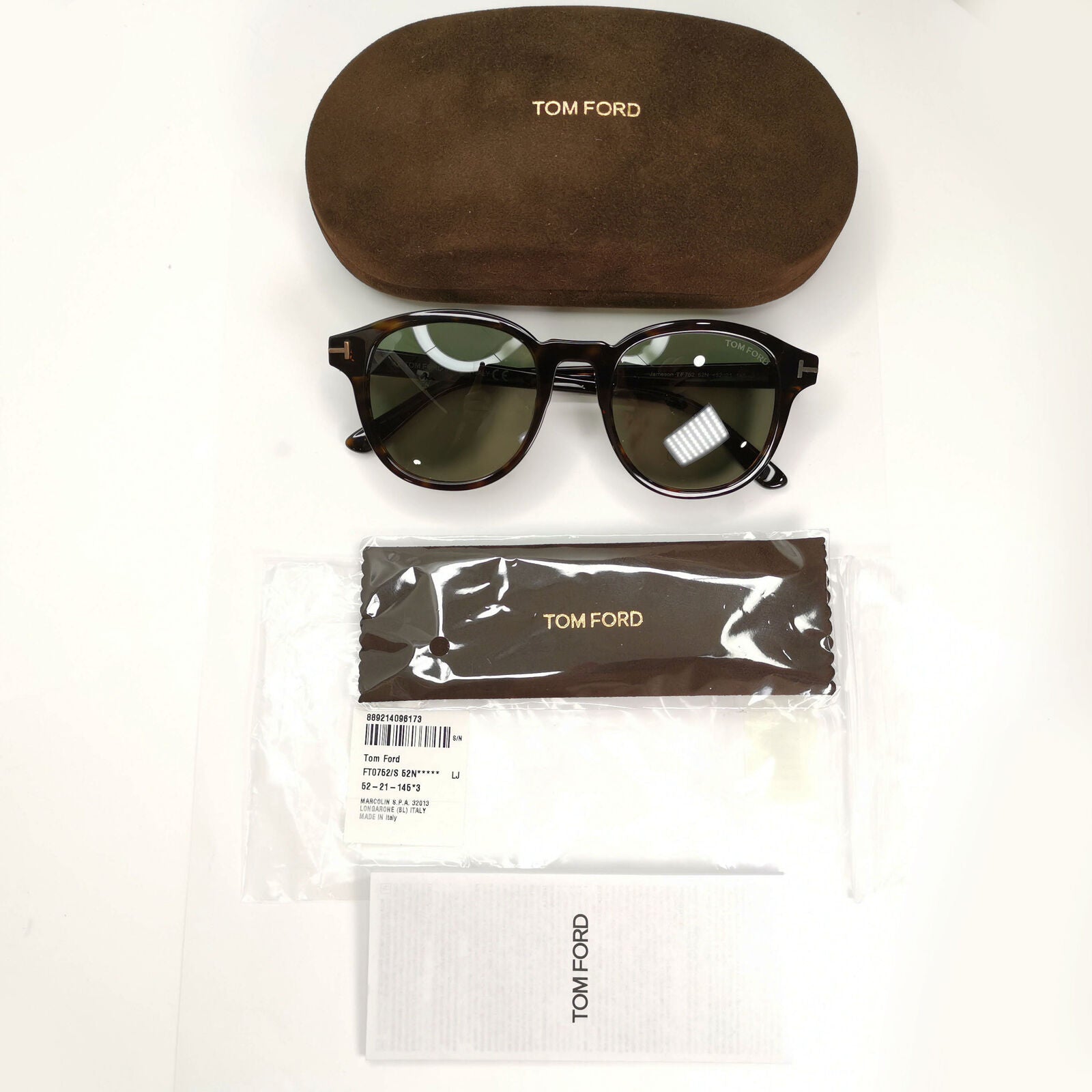 Tom Ford Tortoiseshell Green Sunglasses Brown Square Jameson TF 752 52N FT0752