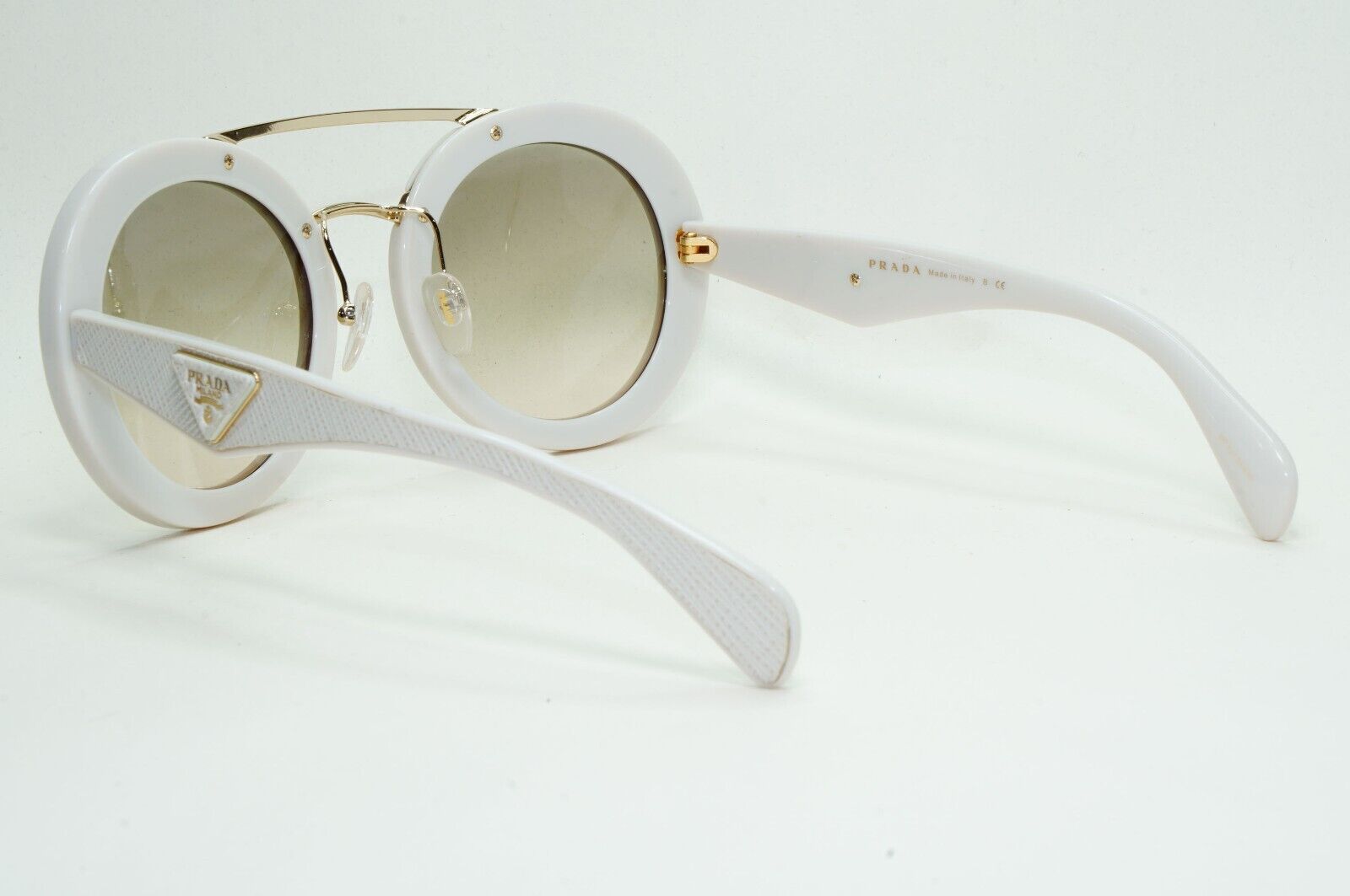 Prada Sunglasses White Saffiano Leather Triangle PR15SS SPR 15S UFP-3H2 270924