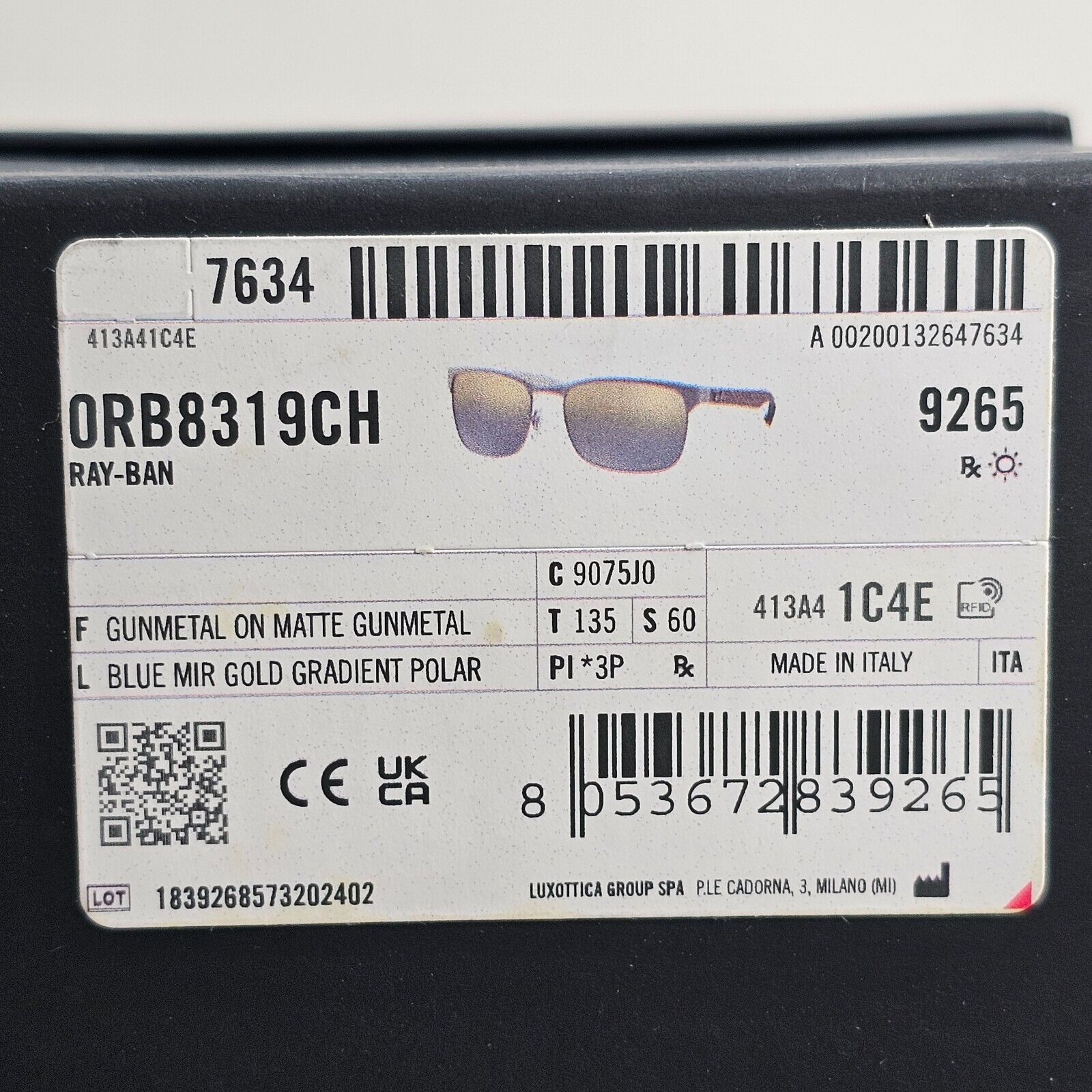 Ray-Ban Sunglasses Carbon Fibre Polarised Tech Chromance Grey RB 8319-CH 9075/J0