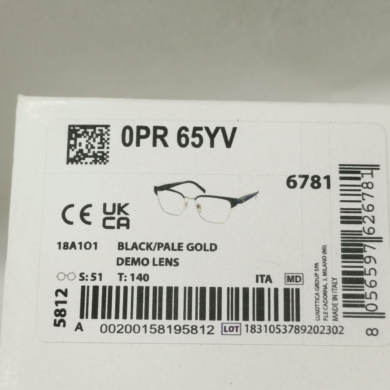 Prada Sunglasses Black Gold White Square Milano PR65YV VPR 65Y 18A-1O1 51mm