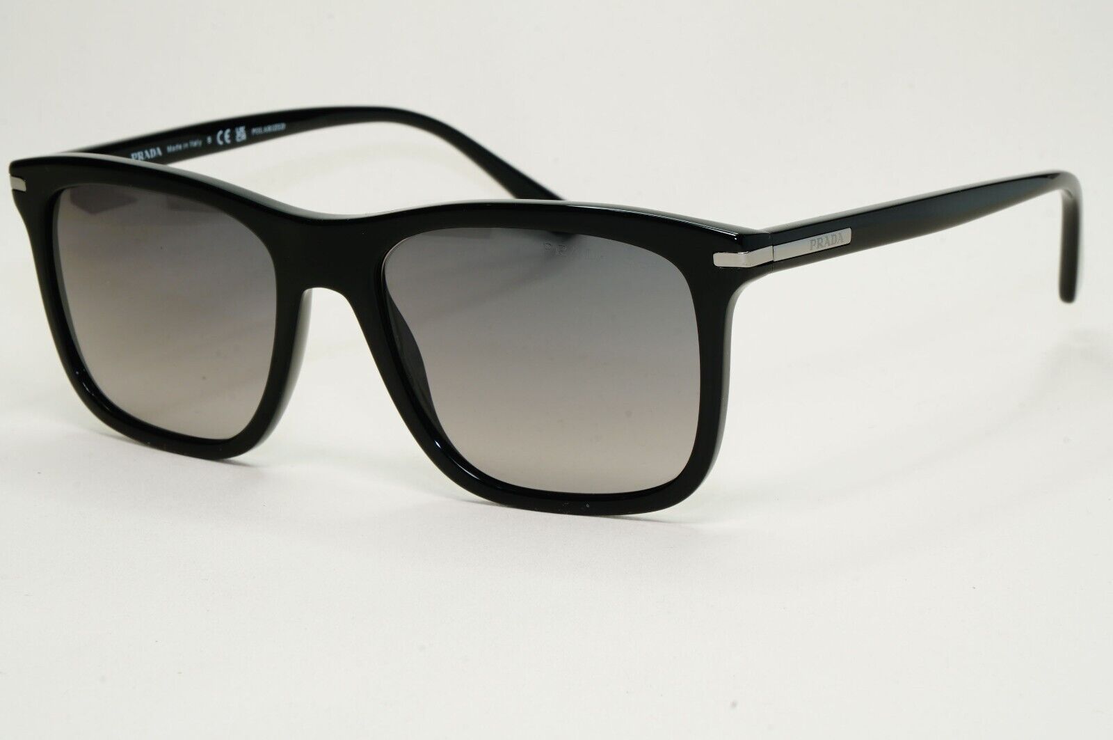 Prada Sunglasses Black Grey Polarized Glass Lens Square PR18WS SPR 18W 1AB-09G