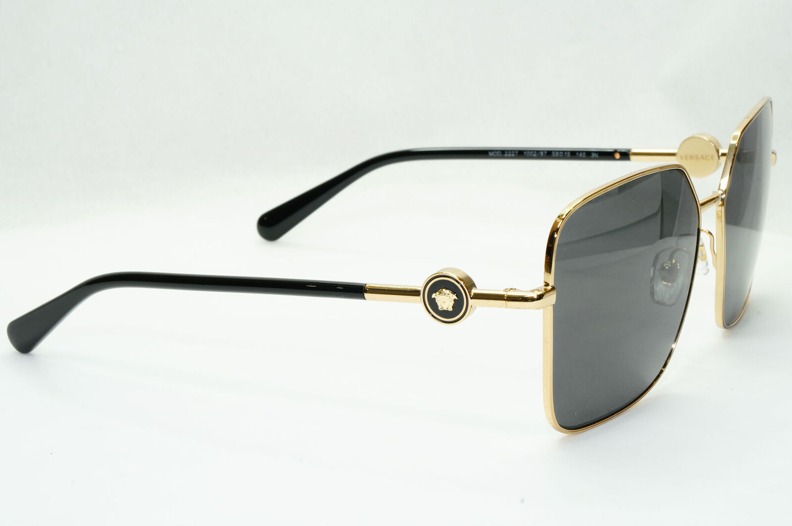 Versace Sunglasses Black Gold Medusa Square Metal MOD 2227 1002/87