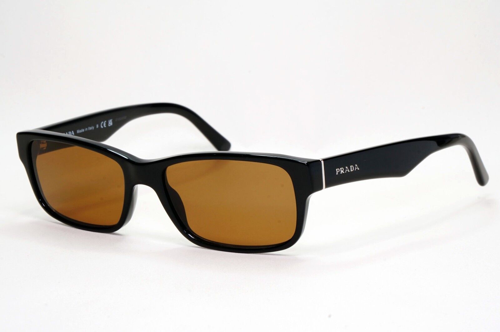 Prada Sunglasses Black Brown Glossy Rectangle Square PR16MV VPR 16M 1AB-1O1 53mm