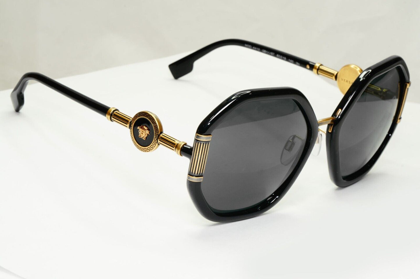 Versace Sunglasses Black Gold Medusa Grey Hexagon Oversized MOD 4413 GB1/87