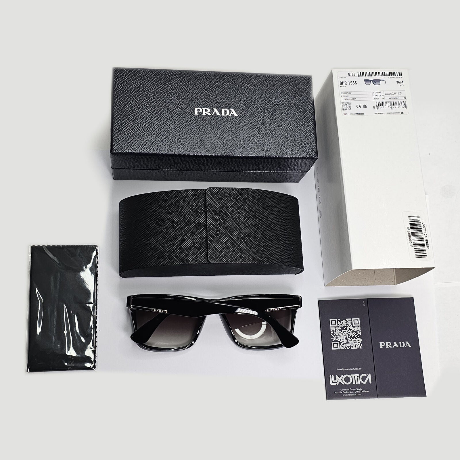 Prada Sunglasses Black Grey Gradient Square Glossy PR19SS SPR 19S 1AB-0A7 59mm