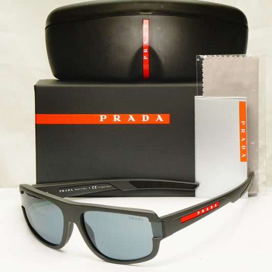 Prada Sunglasses Grey Mirror Red Stripe Rossa Rectangle SPS 03W UFK-07G PS03WS