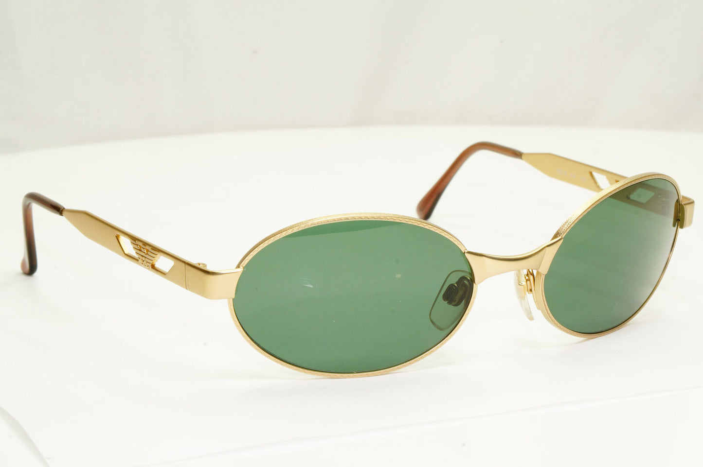 Emporio Armani 1997 Vintage Gold Sunglasses Oval Metal Green Eagle 052-S 904