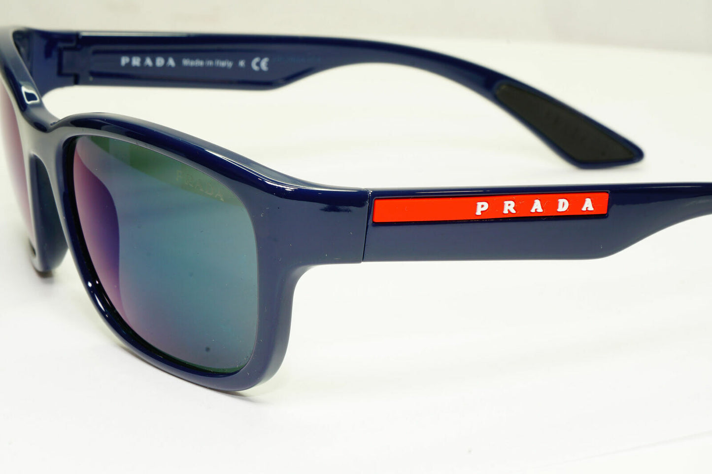 Prada Sunglasses Blue Mens Designer Square SPS 05V MAB-387 Red Stripe Sport